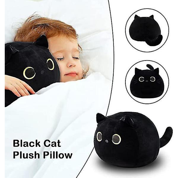 3D Svart Katt Plysch Fylld Djur Leksak Kudde Black 40cm