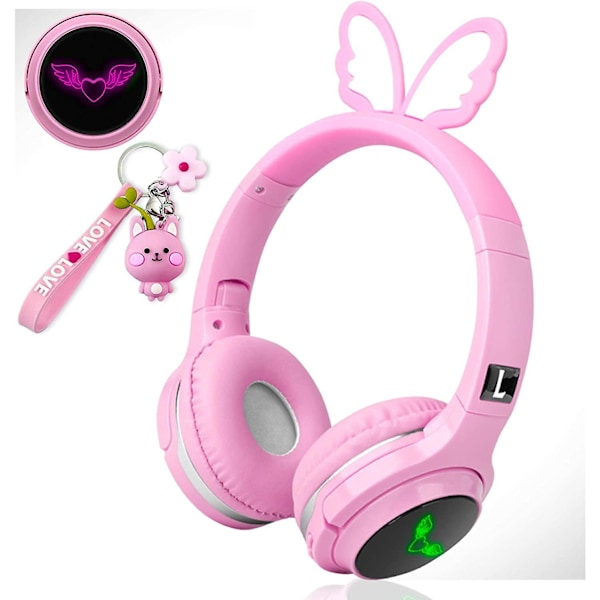 Børneheadset Gaming Headset med Mikrofon, LED-lys, Foldbart Stereo $ Børneheadset Bluetooth Stereo Headset med Mikrofon Foldbart $ Børne Ste Angel wings pink