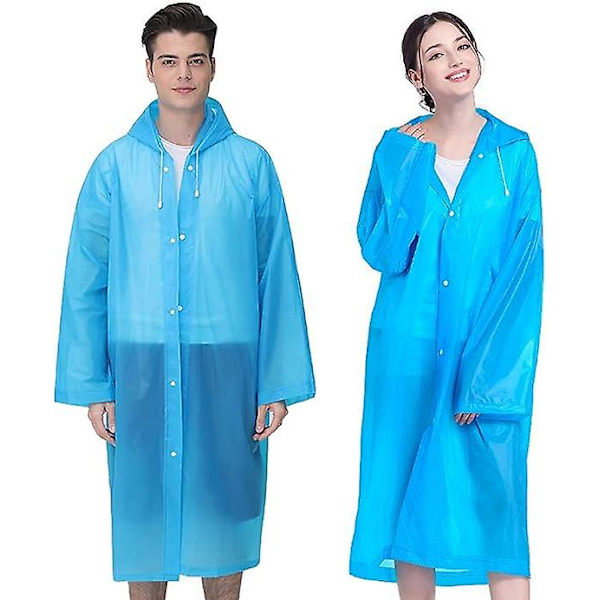 Genanvendelig regnfrakke til voksne, unisex nødregnfrakke, regnfrakke med hætte og snøre blue M