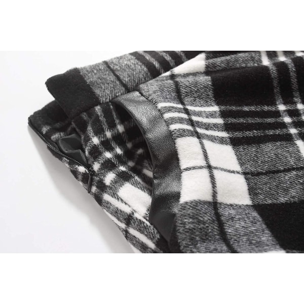 Dam Hög Elastisk Midja Maxi Kjol A-linje Rutig Varm Vinter Utsvängd Lång Kjol L Mid-calf Black*white Small