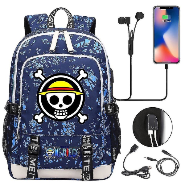 Skolväska för tonåringar - One Piece-tryckt USB-skolryggsäck för män och kvinnor - Casual reseryggsäck 2