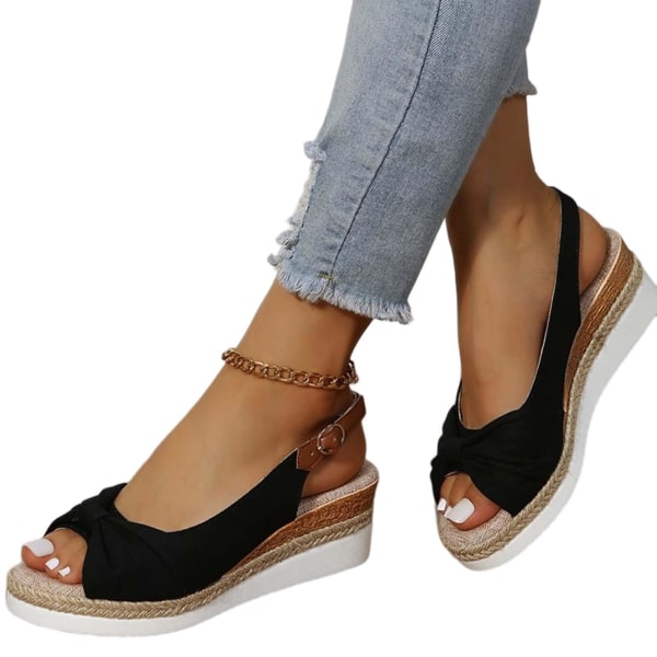 Slope-klackade sandaler för damer med öppen tå, tjock sula Strandskor, slitstarka, halkfria sandaler Black 36