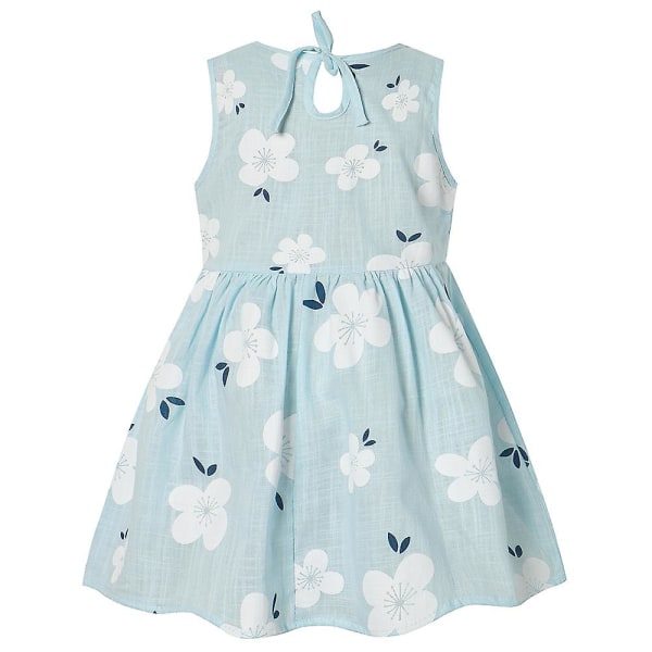Sommar Småbarn Baby Flickor Prinsessa Ärmlös Blommig Klänning Semester A-linje Klänningar Light Blue 3-4 Years