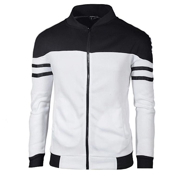 Herr Colorblock Full Zip Sportjacka Casual Långärmad Slim Fit Sweatshirt Jacka Black 3XL