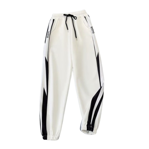 Sportsbukser med snøre, løse elastiske fodmanchetter, koreanske baggy bukser White 4XL