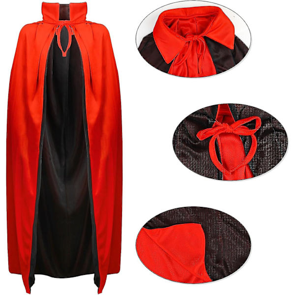 Halloween Vampyrkappe - Lang Halloween Vampyrkappe Vendbar Sort Og Rød Kappe Med Hætte Fancy Dress Kostume Til Halloween 140cm