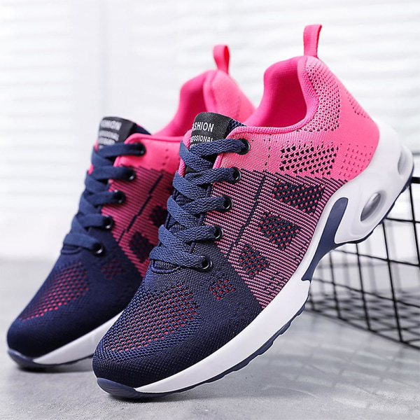 Dam Snörskor Mesh Andningsbara Löparskor Gym Luftkudde Sneakers Promenad Sportskor Rose Red 41
