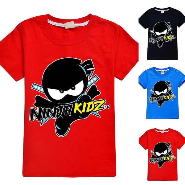 Ninja Kidz Tema T-shirt Barn Pojkar Kortärmad Tecknad T-shirt Toppar Red 7-8 Year