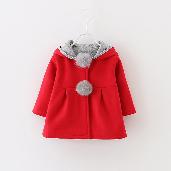 Barn Baby Flickor Söt Kanin Öra Huva Jacka Kappa Vinter Ytterkläder Red 1-2 Years