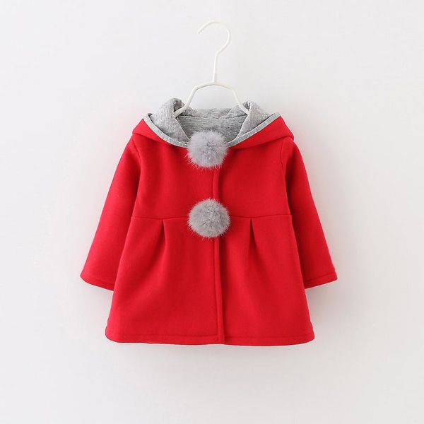 Barn Baby Flickor Söt Kanin Öra Huva Jacka Kappa Vinter Ytterkläder Red 3-4 Years