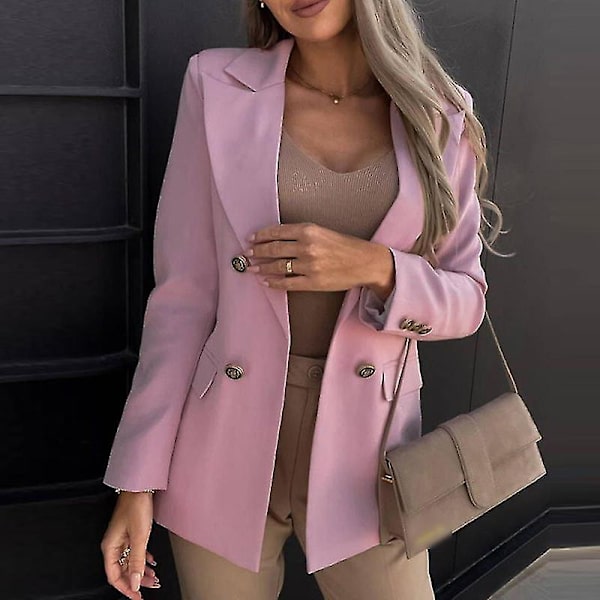 Dam Öppen Framsida Ytterkläder Elegant Arbetsblazer Sjalkrage Kofta Jacka Pink M