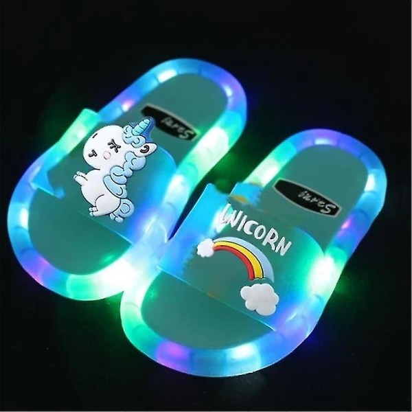 Kid's Unicorn Tofflor Luminous Super Cute Tofflor Glow In The Dark Sommarsko Blue Pony 28-29