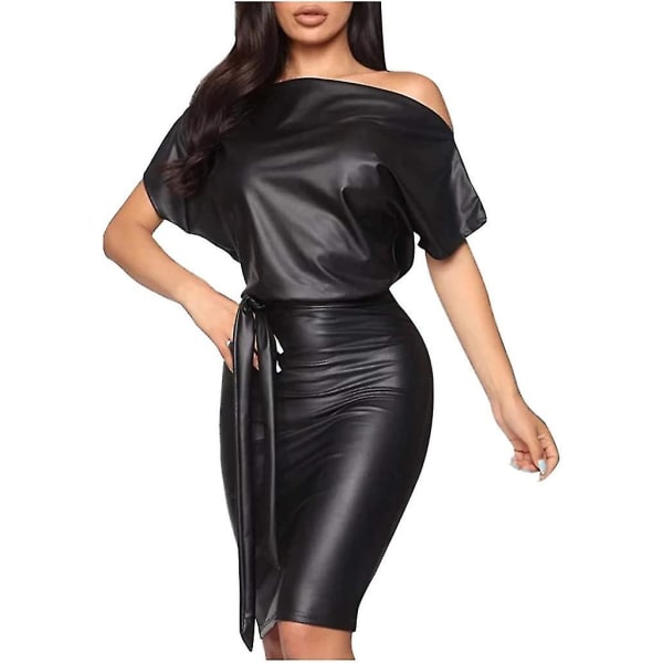 Dame Pu Læder Front Lynlås Gennemsigtig Ærme Gotisk Cocktail Klub Fest Flared Es S-2xl X Style1 XL
