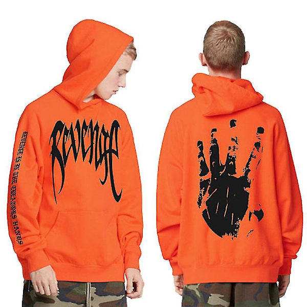 Revenge Kill Letter printed Herr Jumper Hooded Sweatshirt Hoodie Sweatshirt Toppar Orange L