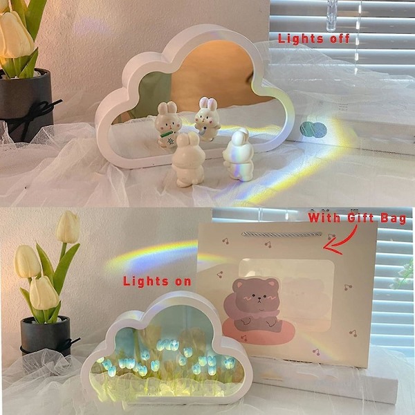 DIY Tulip Nattlampe, Sky Tulip Speil Nattlampe, Simuleringsblomst Bordlampe Blue