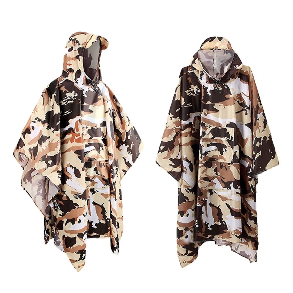 Regnrock Lång Nödhuva Andningsbar Lätt Vandring Regn Poncho Med Fickor Utomhus Camping Camouflage