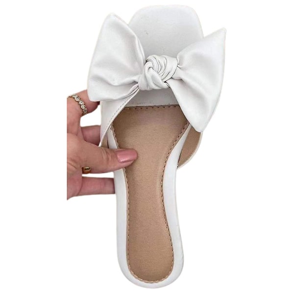 Dam Fyrkantig Tå Rosett Ballerina Sandaler Tofflor Slides Skor White 42