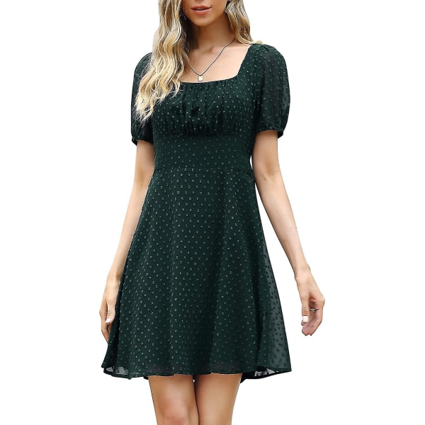 Sommarklänning för kvinnor, V-ringad, fladdrande ärm, klänning, tunika, volang, miniklänning B green XL