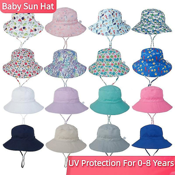 Sommer Solhatt for Babyer 0-8 År Jenter Gutter Utendørs UV-beskyttelse Strandhatt Badehatter Bredbremmet Bøttehatt for Barn White Large