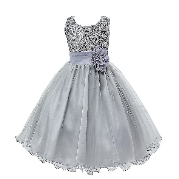 Barne Jenter Prinsesse Paljettkjole Fest Bryllup Brudepike Tutu Kjoler Grey 7-8 Years