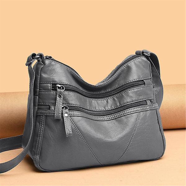 Dam Solid Crossbody Axelväska Multipla Fickor Satchel Dragkedja Stor Kapacitet Messenger Bag Grey