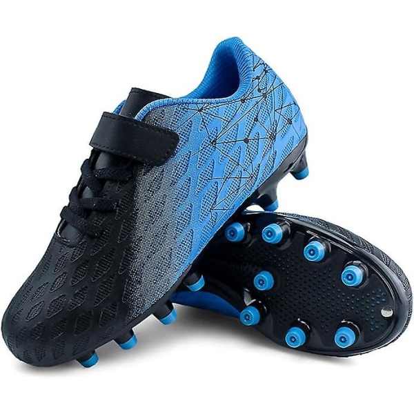 Fotballsko for barn, faste knotter, gutter, jenter, atletiske utendørssko Black Blue 32