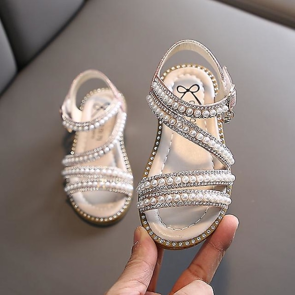 Pigesandaler Hverdags Glitter Kjolesko Flade Pu Snøresandaler Stropsandaler Store Børn (3-7 år +) Silver 30