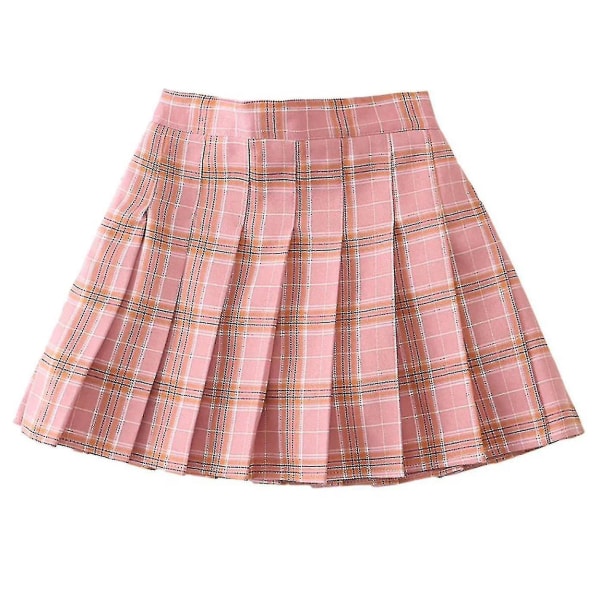 Højtaljet plisseret mini skater nederdel med lynlås i tennisstil til piger (børn) Pink Plaid 140cm  9-10 Years