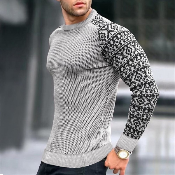 Herre Colorblock Crew Neck Raglan Langærmet Sweatshirt Jumper Vinter Strik Casual Pullover Toppe Light Grey L
