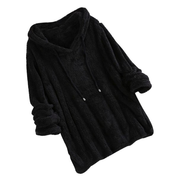 Plus Size Efterår Vinter Dame Langærmet Hætteklædte Plysset Fluffy Hættetrøjer Fleece Pullover Pyjamas Løs Black 5XL