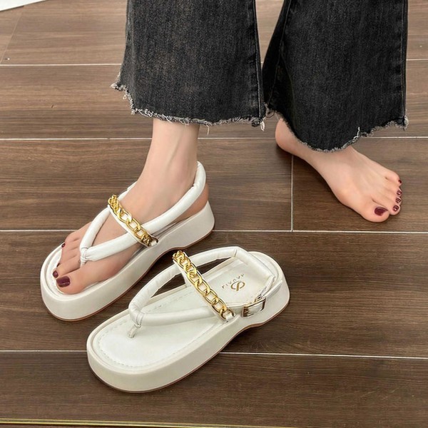 Platåflip-flops för damer, lätta sandaler med tjock sula, lämpliga för strandbruk Black 37
