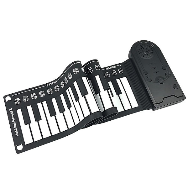 Bärbart Handrullpiano Flexibelt Digitalt Rullpiano Keyboard Silikon Hopfällbart Elektronisk Keyboard Uppladdningsbart Barn Tidig Inlärning Piano Glossy Black