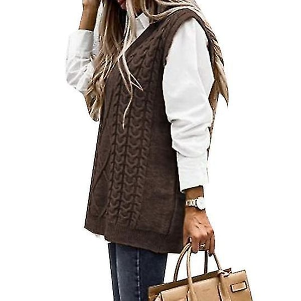 Dame Sweater Vest Dame Oversized V-hals Ærmeløse Sweaters brown M