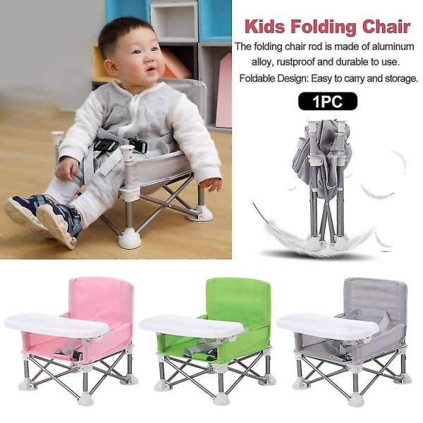 Barnmatsalsstol med bricka Bärbar hopfällbar bältesstol Justerbar Löstagbar campinggräsmatta Barnbord Söt Robust Pink