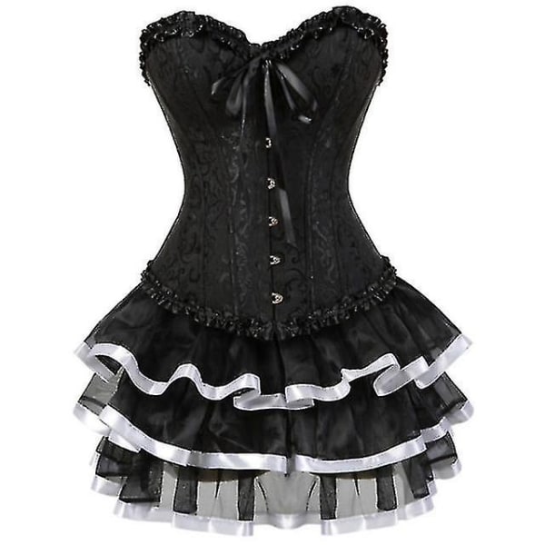 Sexy Korsettkjoler for kvinner, pluss størrelse, kostyme, overbyste burleskkorsett og miniskjørtsett, tutu-korsett white 5XL