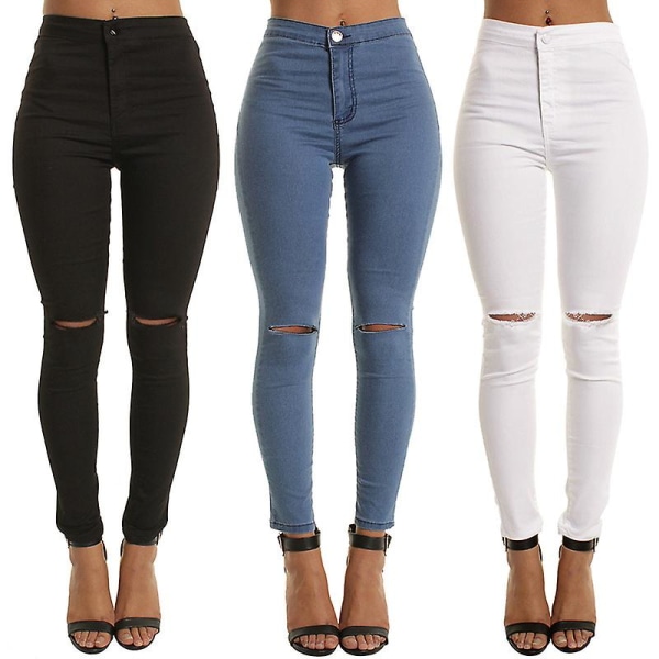 Högmidjade jeans för dam, elastiska jeans för dam, lämpliga för vardagsbruk Black M