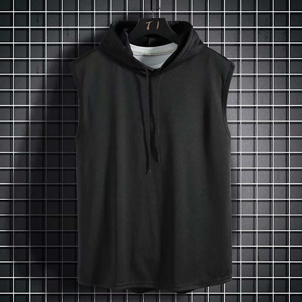 Miesten urheiluhuppariliivi, hupullinen, väljä, korealainen T-paita rentoon päivittäiseen käyttöön, juhliin, kouluun Black M