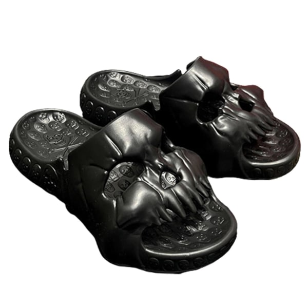 Skull Design Sandaler med Enkel Rem, Tjock Sula, Sommar, Pillow Platform Tofflor För Kvinnor Män Inomhus & Utomhus Black 42-43