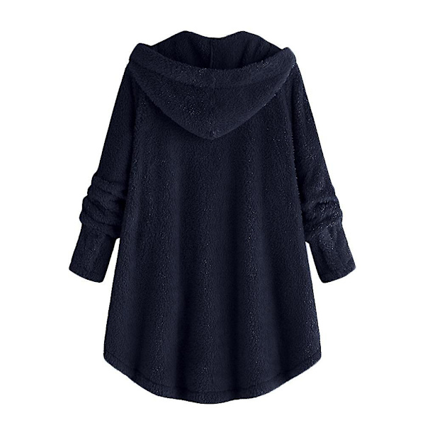 Mile Naisten Oversized Sherpa Takki Taskuilla Ruudullinen Fleece Huppari Talvitakki Blue 2XL