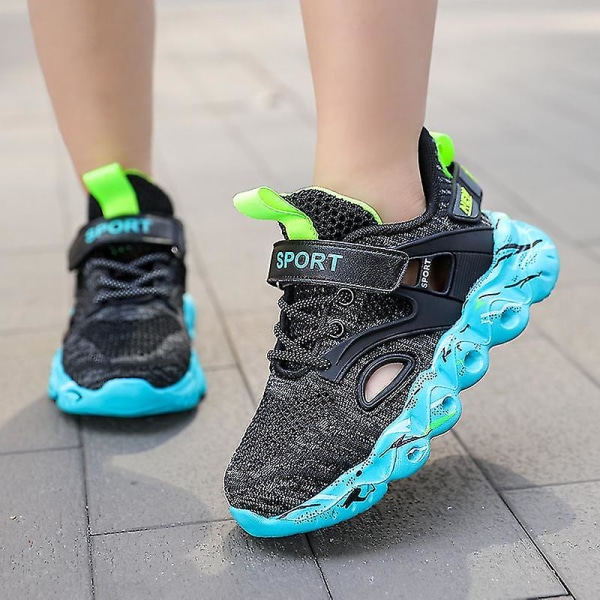 Nye Trendy Gutte- og Jentesneakers Pustende Løpesko Mote Sportssko 3c907 Black 31