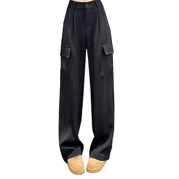Dame Wide Leg Cargo Bukser Baggy Højtaljede Bukser Med Bomuld Til Tights Seler Sneakers Black XL