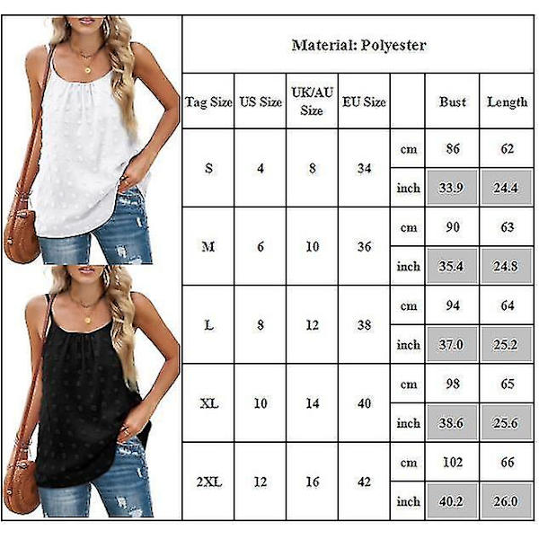 Dame Ensfarget Sommer Casual Ermeløs Camisole Løs Sling Tanktopp White M