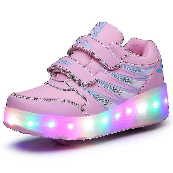 Led Light Up Roller Shoes Double Wheel USB Uppladdningsbara skridskoskor Svart/rosa Pink 30