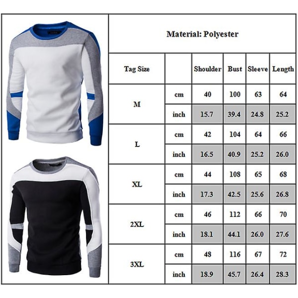 Herre Colorblock Crew Neck Langærmet Pullover Toppe Slim Fit Casual Sweatshirt Jumper Grey And Black L