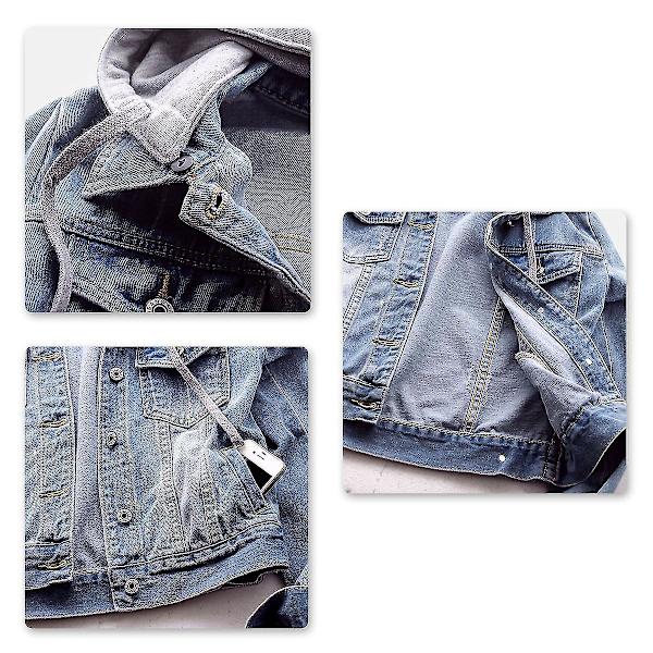 Uformell denimjakke med avtakbar hette for kvinner Light Blue L
