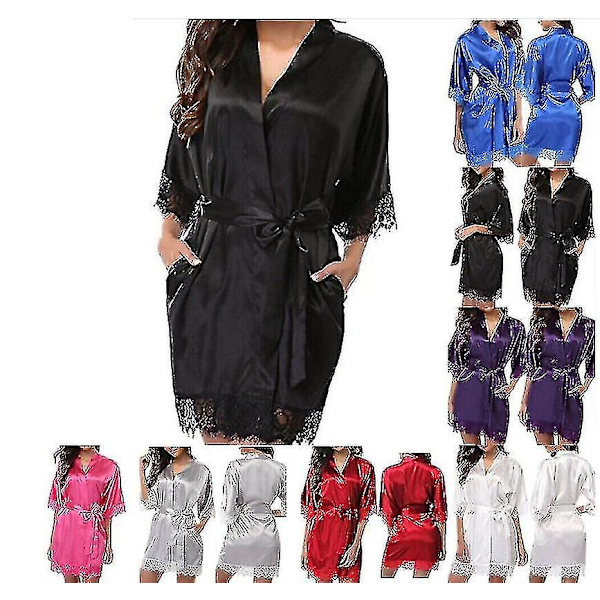 Satin Robe Bröllop Brudtärna Kimono Klänning Nattlinne Badrock -c Red XL
