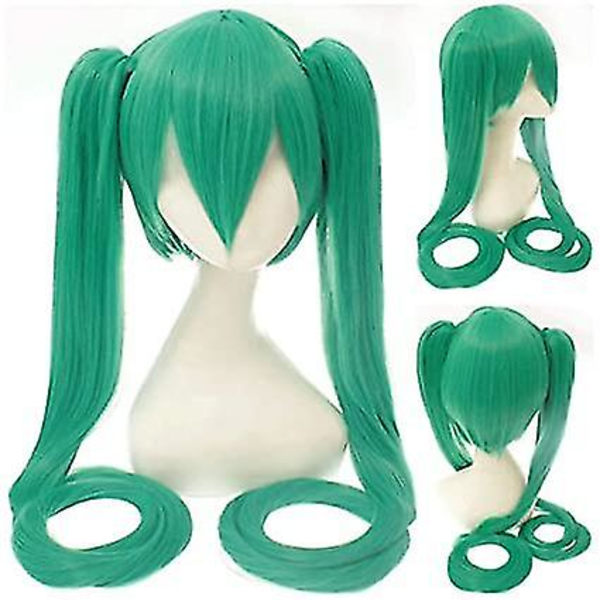 Lång Rak Peruk Med 2 Hästsvansar Hatsune Miku Cosplay Peruk Dark Green