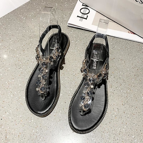 Enough Flade Sandaler Med Pynt I Grøn black 38