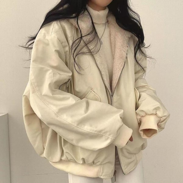 Dam vinter lös jacka mjuk polyester material aprikos/blå jacka för kvinnor vinter vardagskläder Apricot S