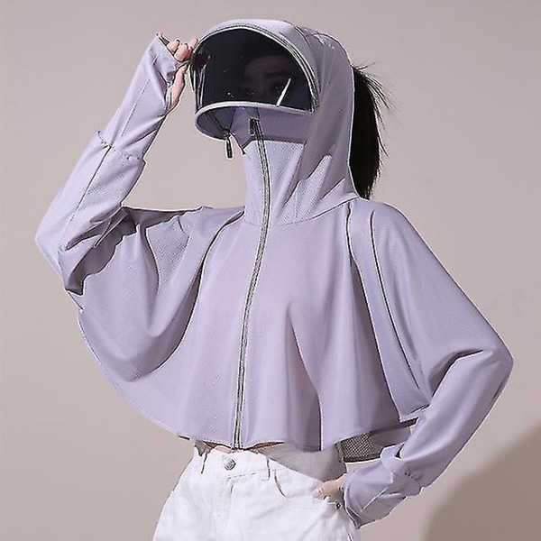 Kesän aurinkosuojavaate Aurinkolippa Hupullinen Varjo Toppi Anti-UV Jääsilkki Urheilu Viilentävä Vaatetus Grey